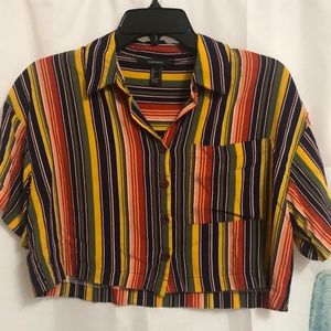 Small Forever 21 Striped Button-down Top with Front Pocket